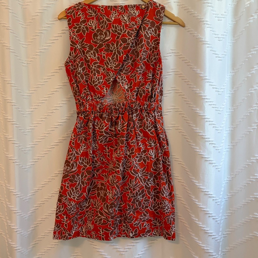 Kate Spade Saturday Orange Floral Cotton Linen Cutout Back Pocket Dress Size 2 - Picture 3 of 8